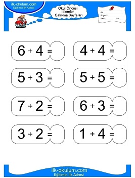 Çocuklar İçin toplam işlemi yaprak testleri 